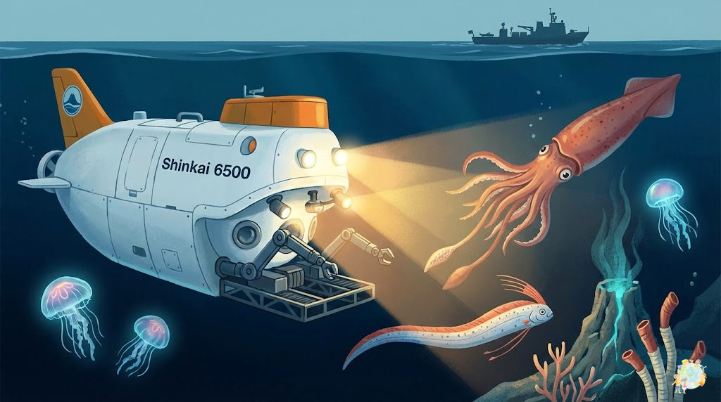 しんかい6500や最新の深海探査技術のイラスト