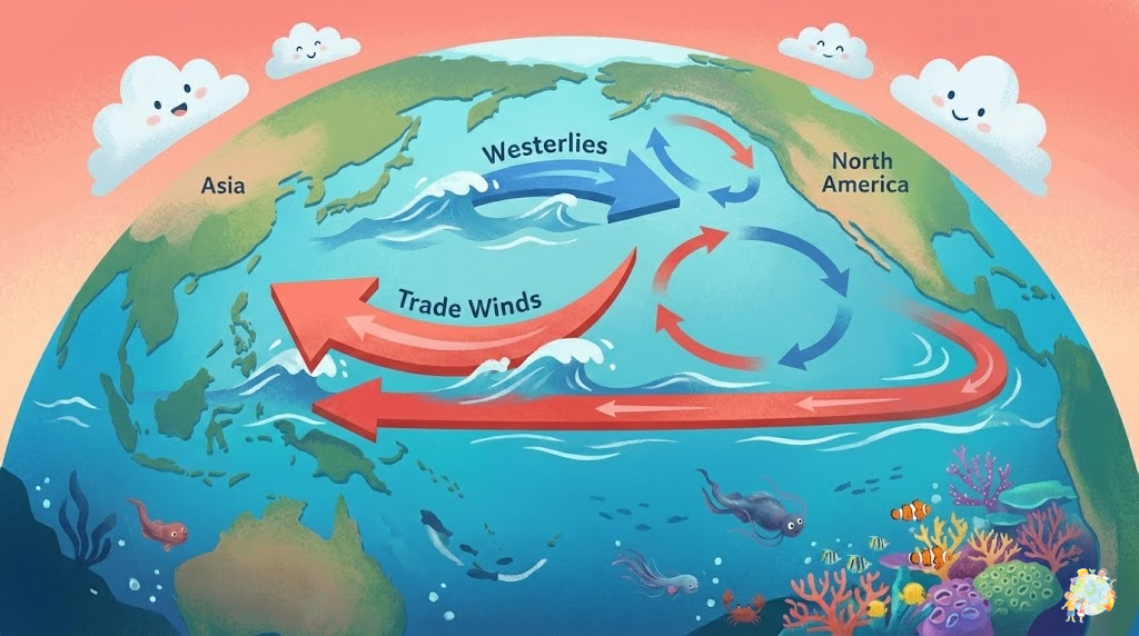 暖流と寒流の違いを示すイラスト