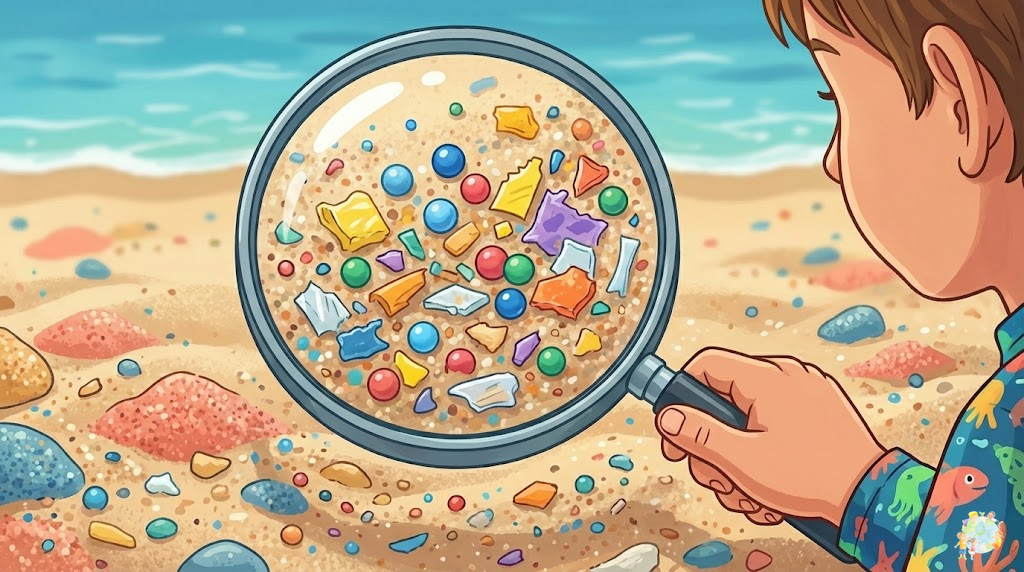 マイクロプラスチックの種類と大きさを示すイラスト