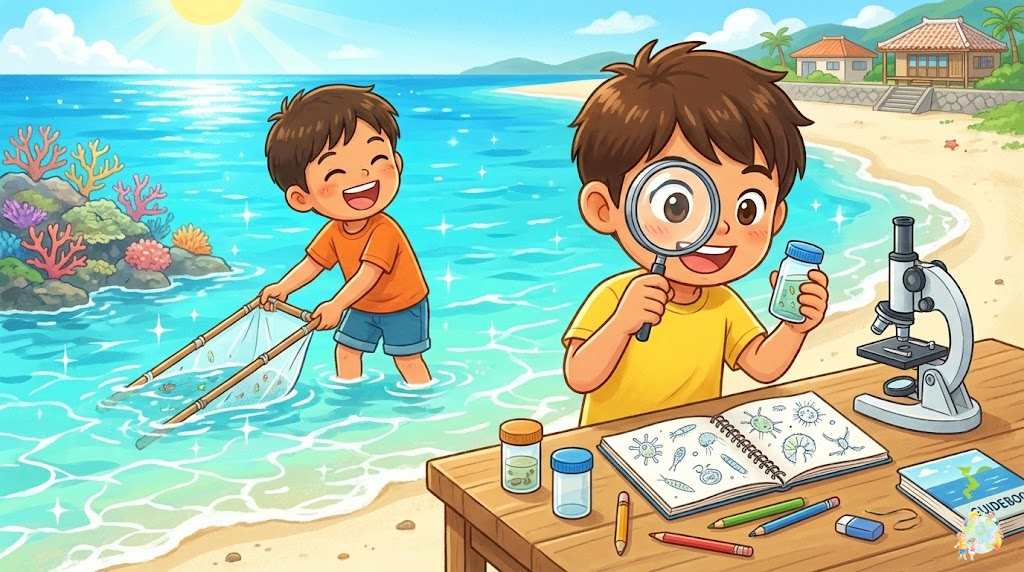 地球温暖化とプランクトンの減少を示すイラスト